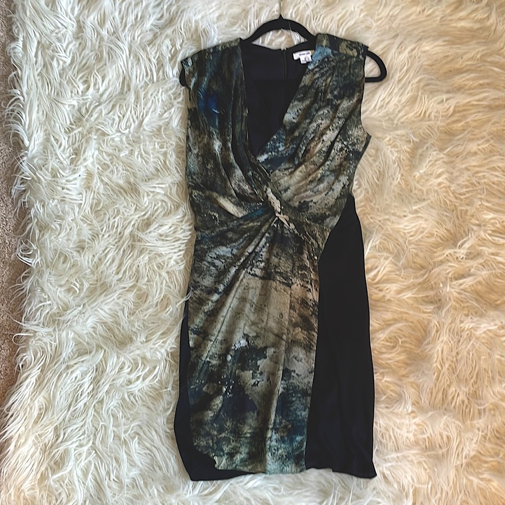 Helmut Lang size zero silk stone print elegantly draped cocktail dress
